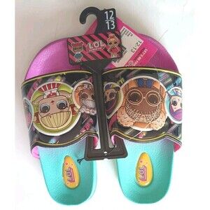 LOL GIRLS Open Toe Slides Shoes Sandals Size 1/2 Youth Girls Rainbow Color New